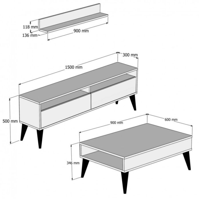 Set Comoda TV si Masuta de Cafea Model Elliott, 90x60x34.6 cm, Stejar Set Comoda TV si Masuta de Cafea Model Elliott, 90x60x34.6 cm, Stejar