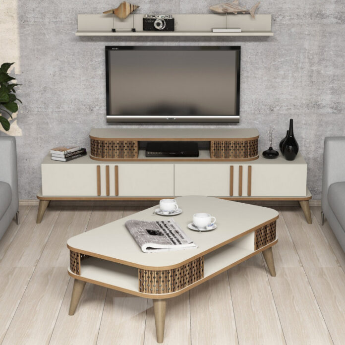 Set Comoda TV si Masuta de Cafea Model Schroeder, 105x60x34.6 cm, Crem Set Comoda TV si Masuta de Cafea Model Schroeder, 105x60x34.6 cm, Crem