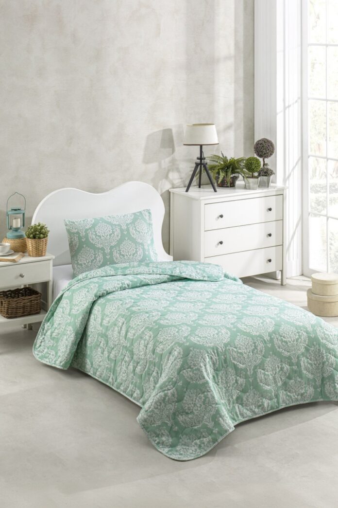 Set Cuvertura de pat 1 Persoana Model Post Water Green Set Cuvertura de pat 1 Persoana Model Post Water Green
