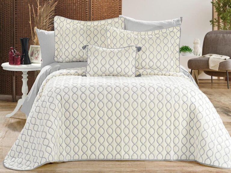 Set Cuvertura Pat Dublu Model Brillance Cream, Grey