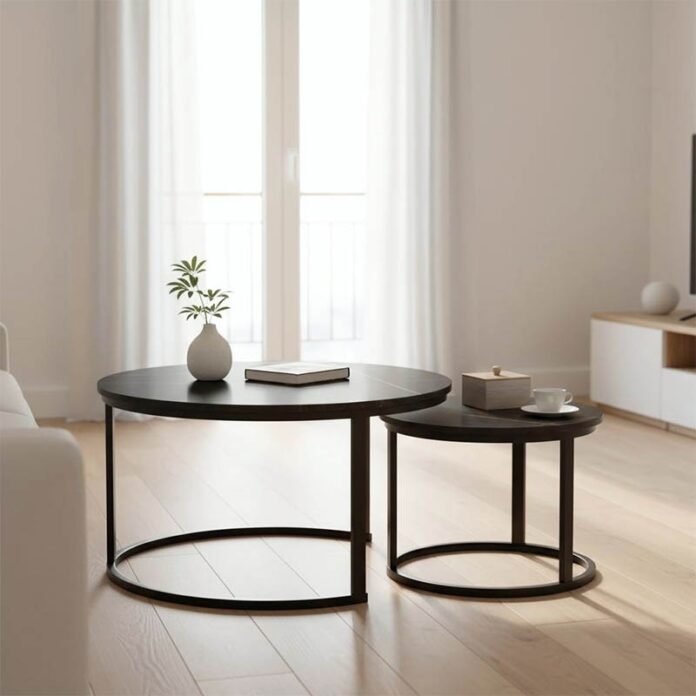 Set de 2 măsuțe de cafea Solme I, negru marmorat/negru, 80x80x45 cm Set de 2 măsuțe de cafea Solme I, negru marmorat/negru, 80x80x45 cm