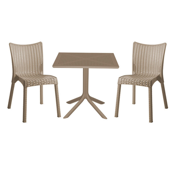 Set de gradina masa si scaune Groovy, Confident set 3 piese plastic cappuccino 80x80x74.5 cm Set de gradina masa si scaune Groovy, Confident set 3 piese plastic cappuccino 80x80x74.5 cm