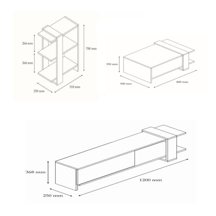 Set de mobilier pentru living Gaye, Nuc- Alb Set de mobilier pentru living Gaye, Nuc- Alb