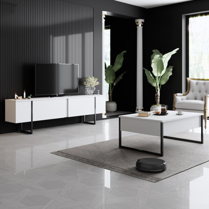 Set de mobilier pentru living Luxe, Alb Negru Set de mobilier pentru living Luxe, Alb Negru