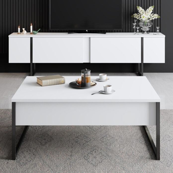 Set de mobilier pentru living Luxe, Alb Negru Set de mobilier pentru living Luxe, Alb Negru