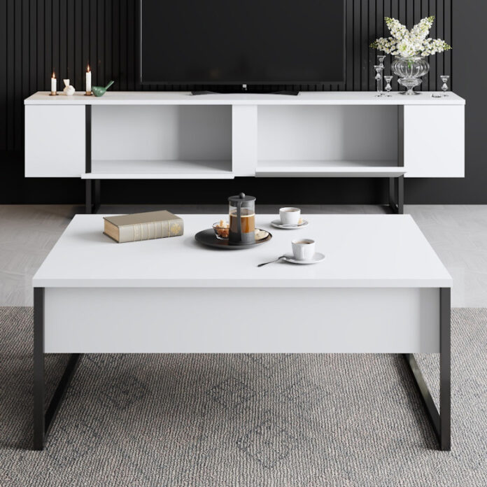 Set de mobilier pentru living Luxe, Alb Negru Set de mobilier pentru living Luxe, Alb Negru