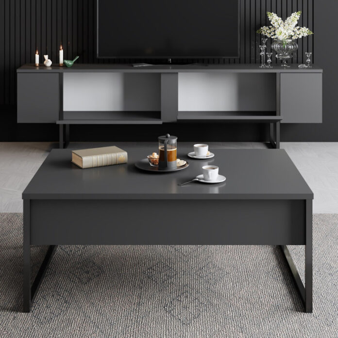 Set de mobilier pentru living Luxe, Antracit- Negru Set de mobilier pentru living Luxe, Antracit- Negru