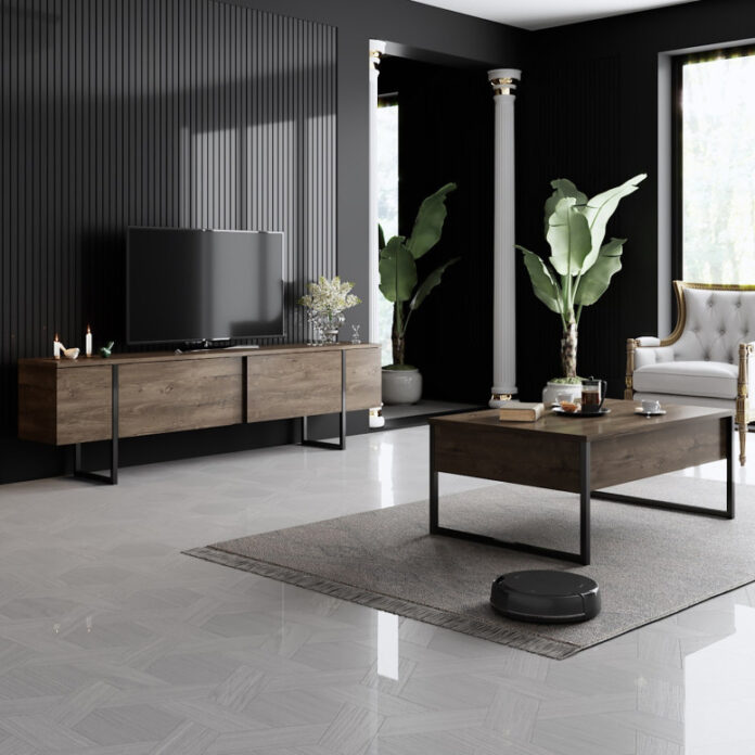Set de mobilier pentru living Luxe, Nuc- Negru Set de mobilier pentru living Luxe, Nuc- Negru