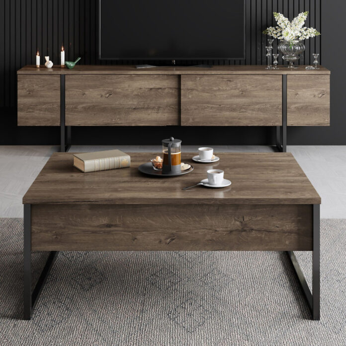 Set de mobilier pentru living Luxe, Nuc- Negru Set de mobilier pentru living Luxe, Nuc- Negru