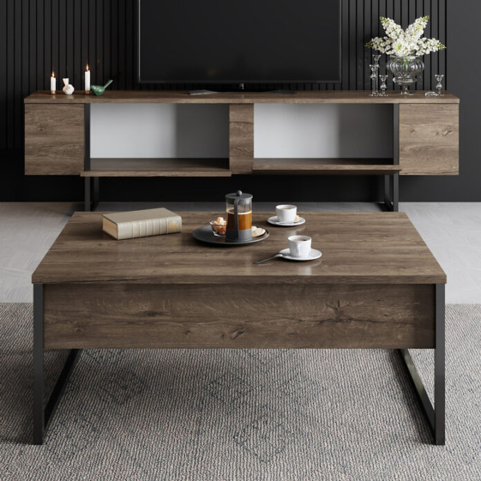 Set de mobilier pentru living Luxe, Nuc- Negru Set de mobilier pentru living Luxe, Nuc- Negru