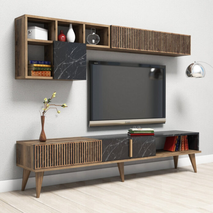 Set de mobilier pentru living Milan, Nuc- Negru