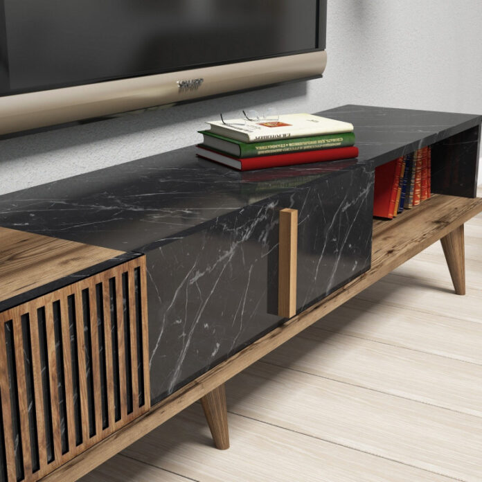 Set de mobilier pentru living Milan, Nuc- Negru