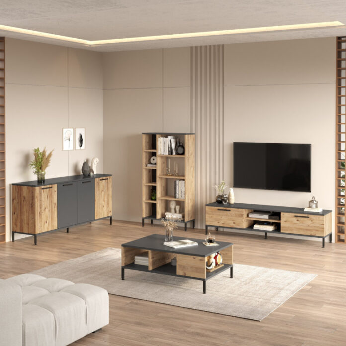 Set de mobilier pentru living RL6-AA, Pin atlantinc- Antracit Set de mobilier pentru living RL6-AA, Pin atlantinc- Antracit