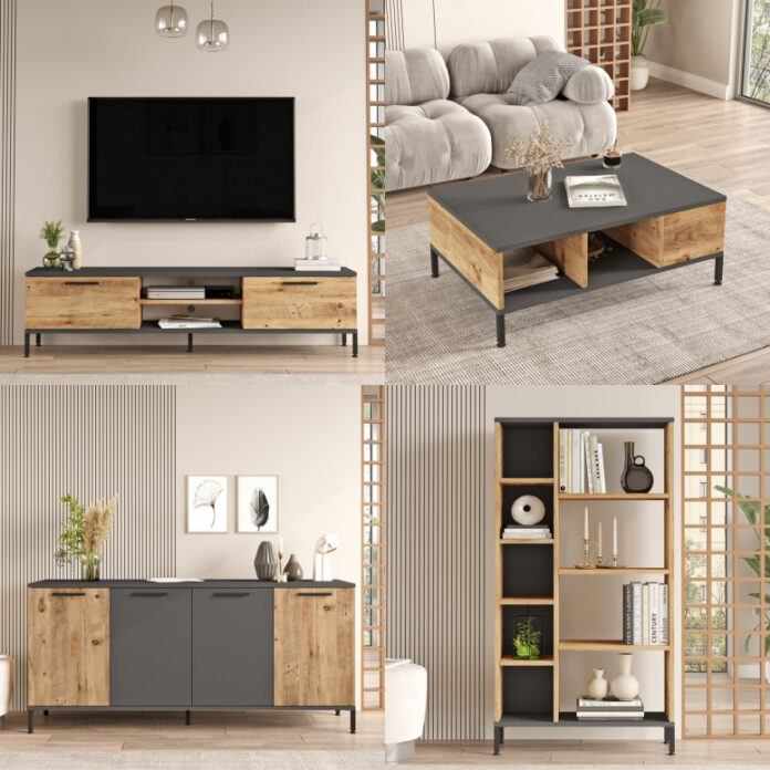 Set de mobilier pentru living RL6-AA, Pin atlantinc- Antracit Set de mobilier pentru living RL6-AA, Pin atlantinc- Antracit