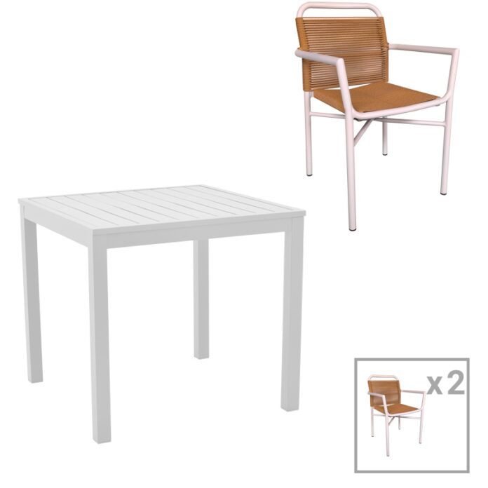 Set masă și scaune de exterior, 3 Piese, Model Kliton, Alb/Natural, 80x80x74 cm Set masă și scaune de exterior, 3 Piese, Model Kliton, Alb/Natural, 80x80x74 cm