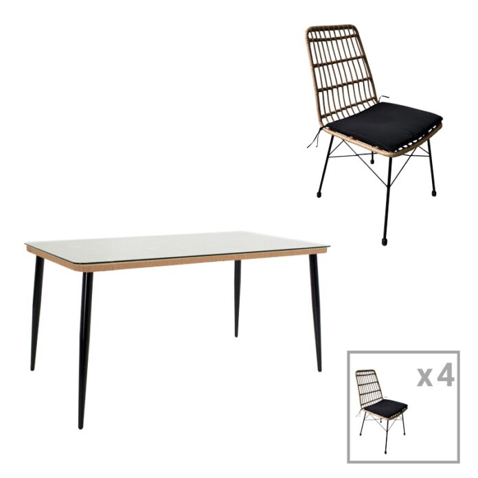 Set Masa si Scaune de Exterior, 5 Piese, Model Naoki, Natural/Negru, 160x90x78 cm Set Masa si Scaune de Exterior, 5 Piese, Model Naoki, Natural/Negru, 160x90x78 cm