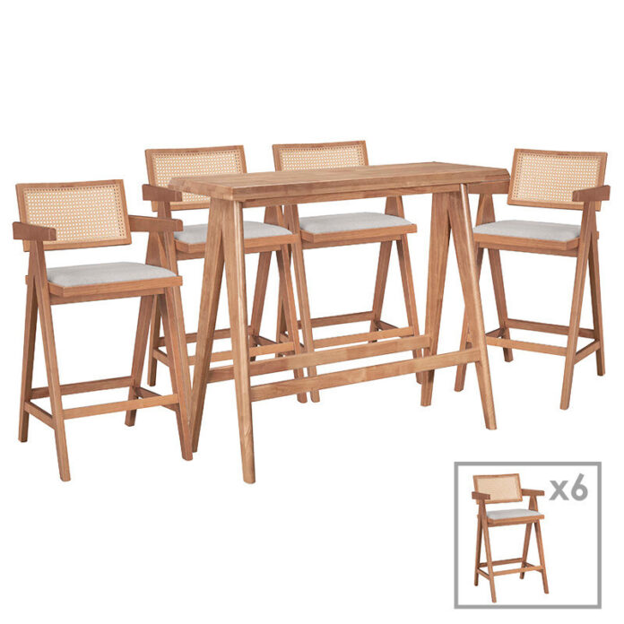 Set masa si scaune pentru sufragerie Winslow Ι set 7 piese lemn de arbore de cauciuc, culoarea nuc deschis 120x45x100cm Set masa si scaune pentru sufragerie Winslow Ι set 7 piese lemn de arbore de cauciuc, culoarea nuc deschis 120x45x100cm