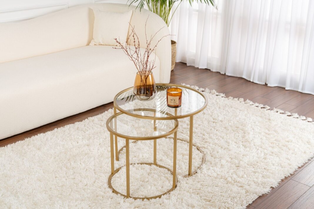 Set Masute de cafea Model Aurum 60, Auriu/Transparent Set Masute de cafea Model Aurum 60, Auriu/Transparent
