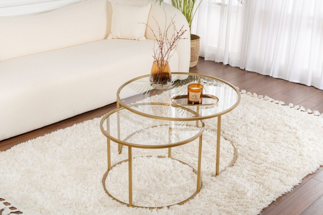 Set Masute de cafea Model Aurum 80, Auriu/Transparent