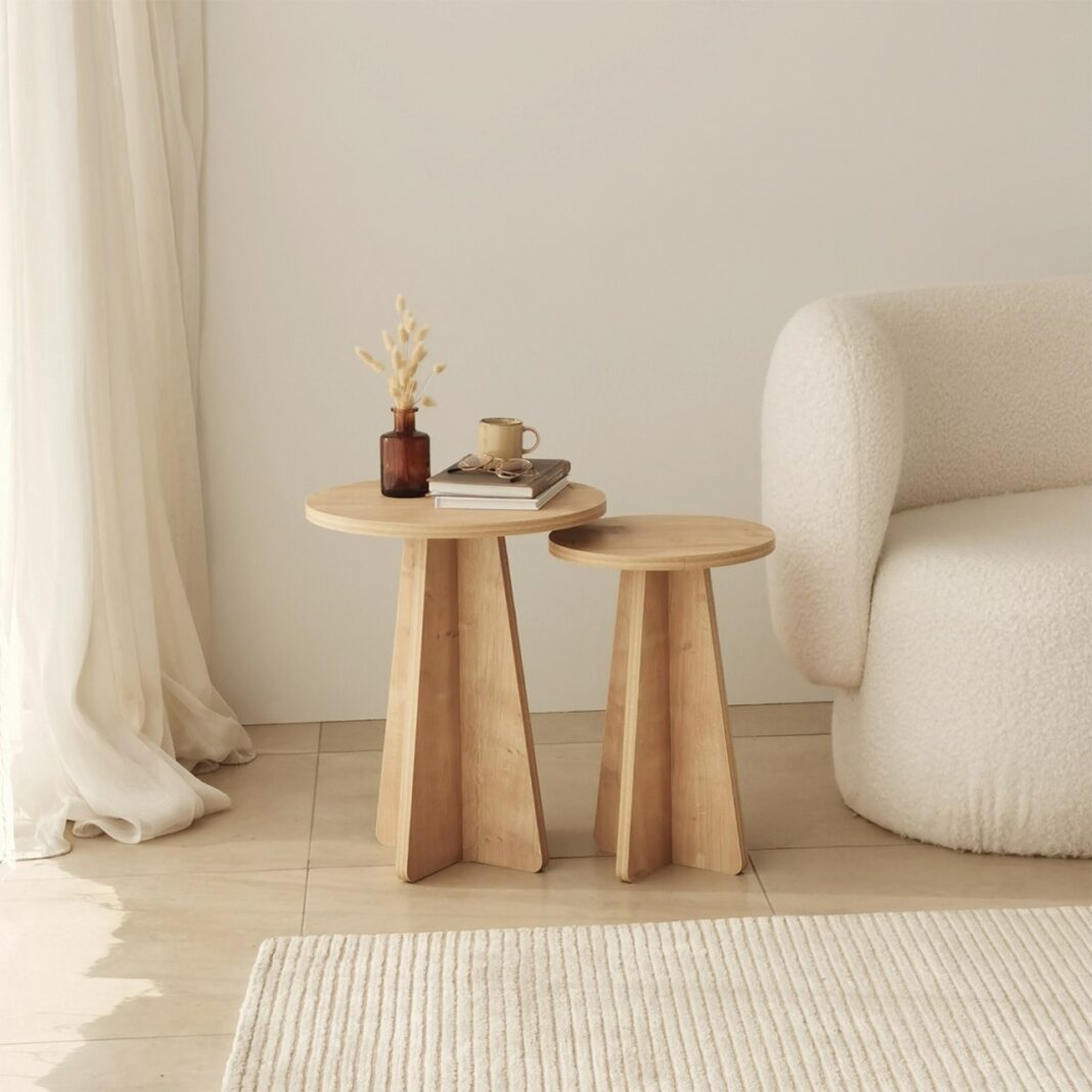 Set masute de cafea stivuibile, 2 bucati Mushroom Stejar 40x50x40 cm Set masute de cafea stivuibile, 2 bucati Mushroom Stejar 40x50x40 cm