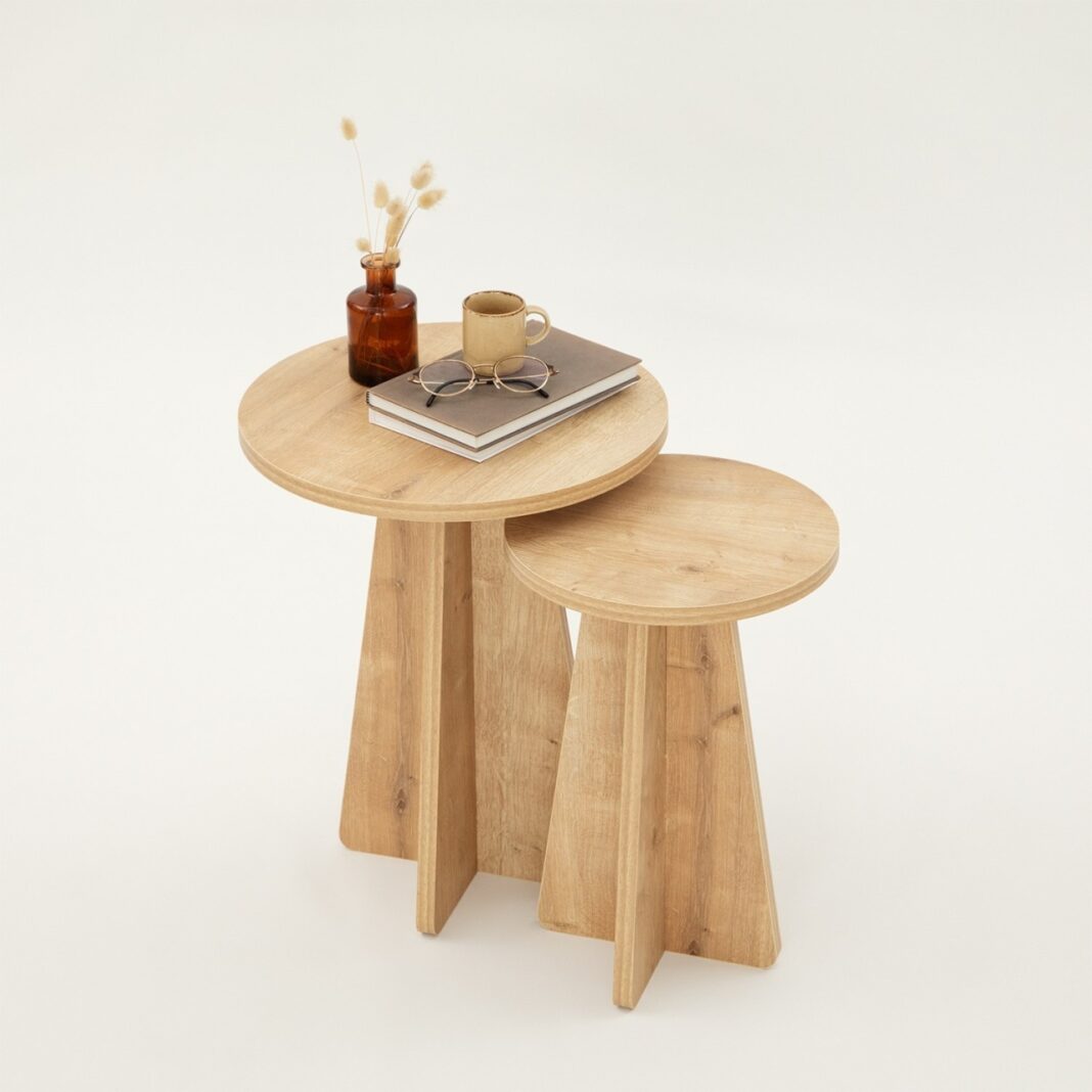 Set masute de cafea stivuibile, 2 bucati Mushroom Stejar 40x50x40 cm Set masute de cafea stivuibile, 2 bucati Mushroom Stejar 40x50x40 cm
