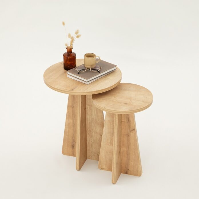 Set masute de cafea stivuibile, 2 bucati Mushroom Stejar 40x50x40 cm Set masute de cafea stivuibile, 2 bucati Mushroom Stejar 40x50x40 cm