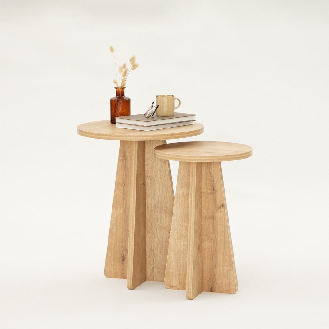 Set masute de cafea stivuibile, 2 bucati Mushroom Stejar 40x50x40 cm Set masute de cafea stivuibile, 2 bucati Mushroom Stejar 40x50x40 cm