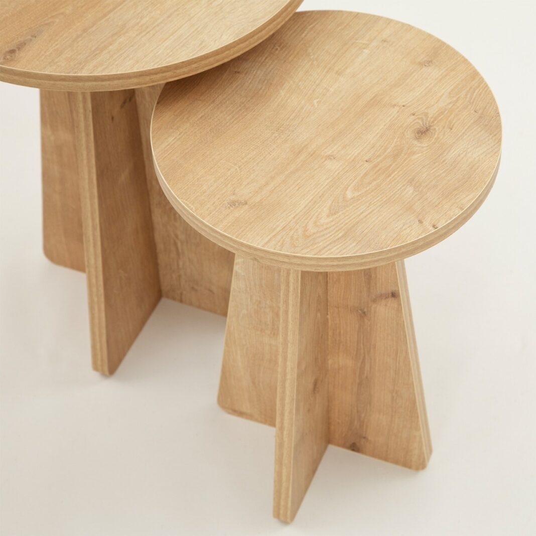 Set masute de cafea stivuibile, 2 bucati Mushroom Stejar 40x50x40 cm Set masute de cafea stivuibile, 2 bucati Mushroom Stejar 40x50x40 cm