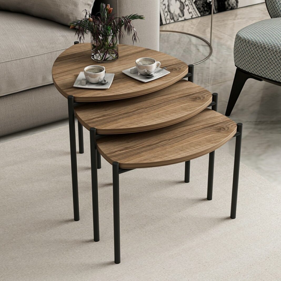 Set masute de cafea stivuibile, 3 bucati Lenny Nuc 45x45x45 cm Set masute de cafea stivuibile, 3 bucati Lenny Nuc 45x45x45 cm