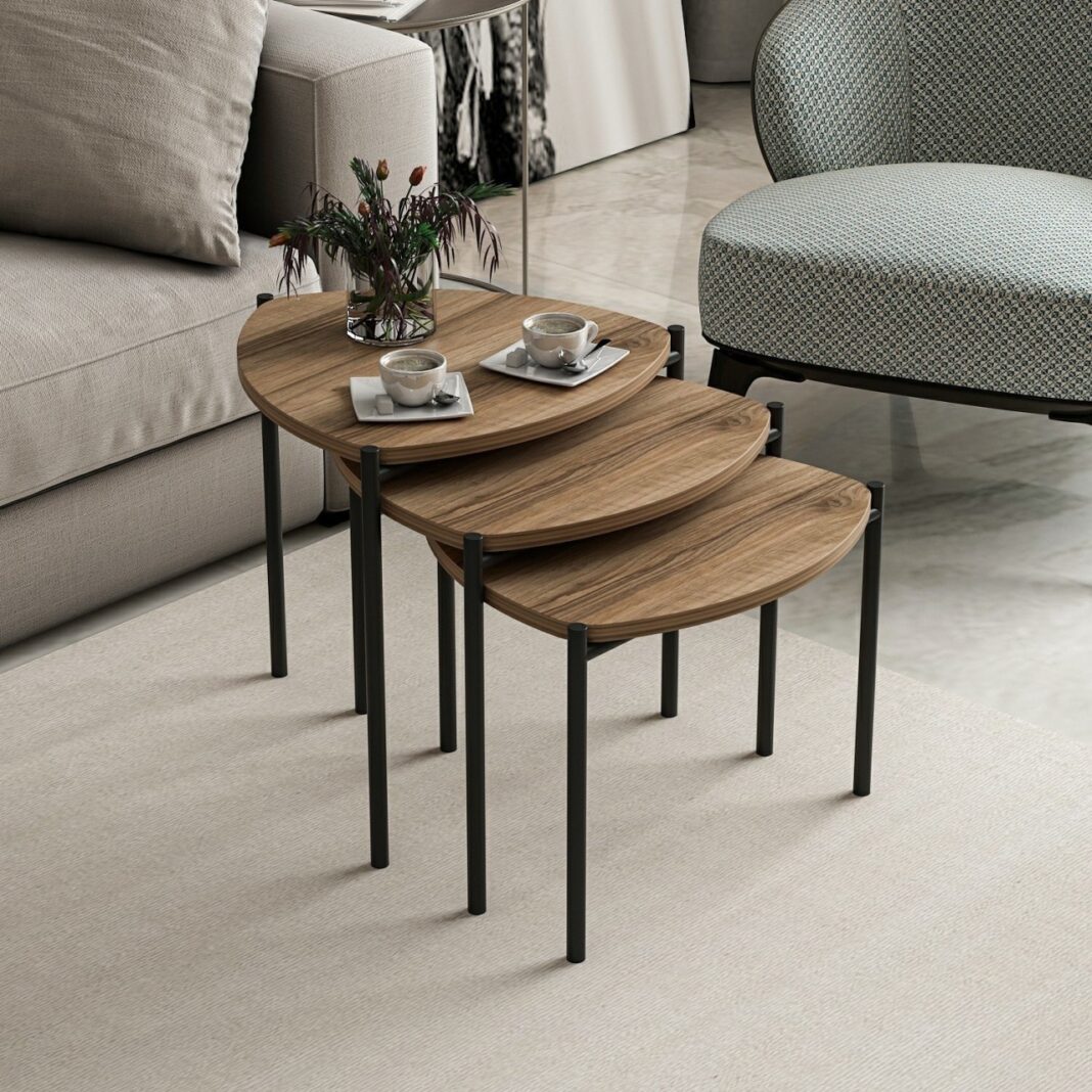 Set masute de cafea stivuibile, 3 bucati Lenny Nuc 45x45x45 cm Set masute de cafea stivuibile, 3 bucati Lenny Nuc 45x45x45 cm