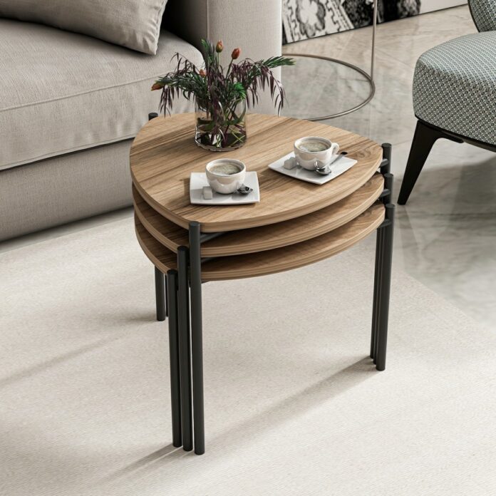 Set masute de cafea stivuibile, 3 bucati Lenny Nuc 45x45x45 cm Set masute de cafea stivuibile, 3 bucati Lenny Nuc 45x45x45 cm