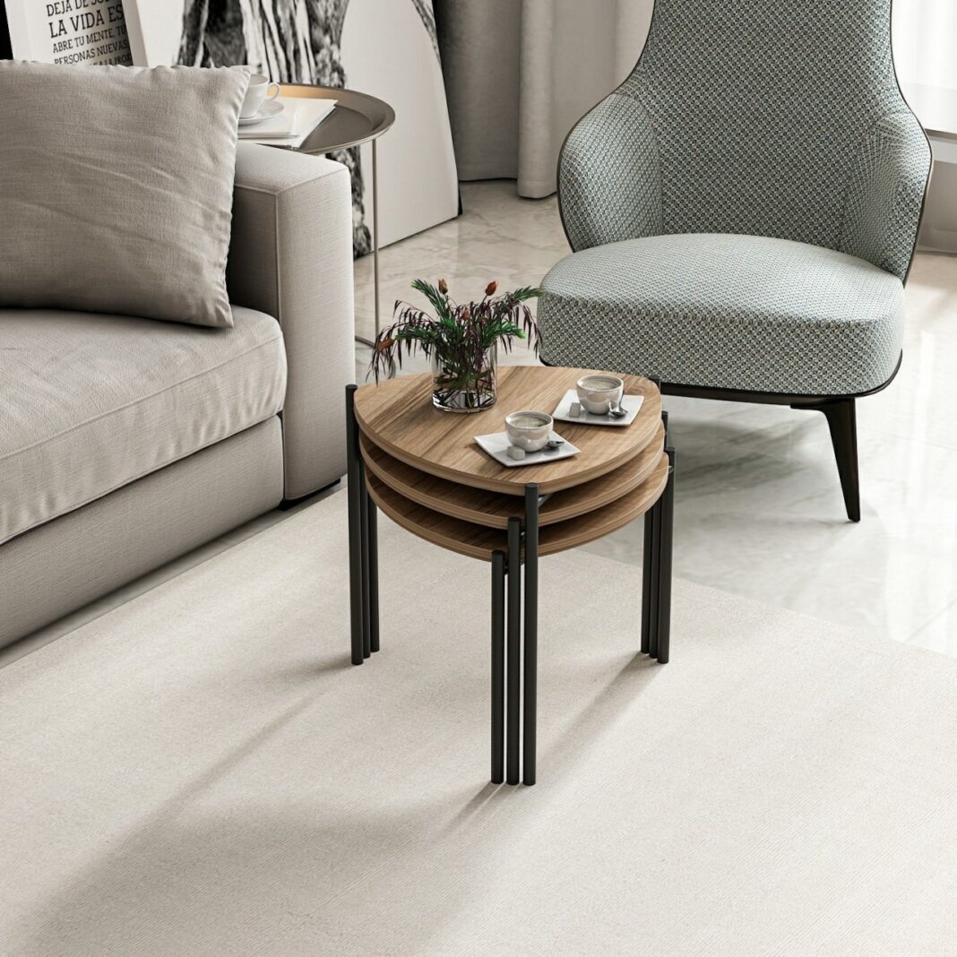 Set masute de cafea stivuibile, 3 bucati Lenny Nuc 45x45x45 cm Set masute de cafea stivuibile, 3 bucati Lenny Nuc 45x45x45 cm