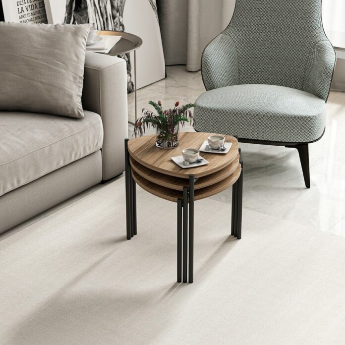 Set masute de cafea stivuibile, 3 bucati Lenny Nuc 45x45x45 cm Set masute de cafea stivuibile, 3 bucati Lenny Nuc 45x45x45 cm