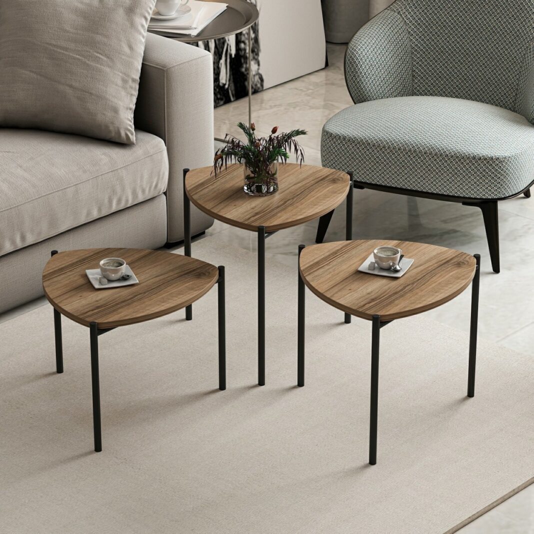 Set masute de cafea stivuibile, 3 bucati Lenny Nuc 45x45x45 cm Set masute de cafea stivuibile, 3 bucati Lenny Nuc 45x45x45 cm
