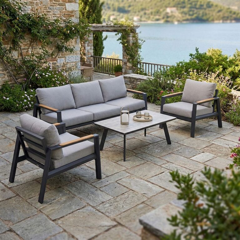 Set mobilier de grădină Aeria, 4 piese, gri/teak