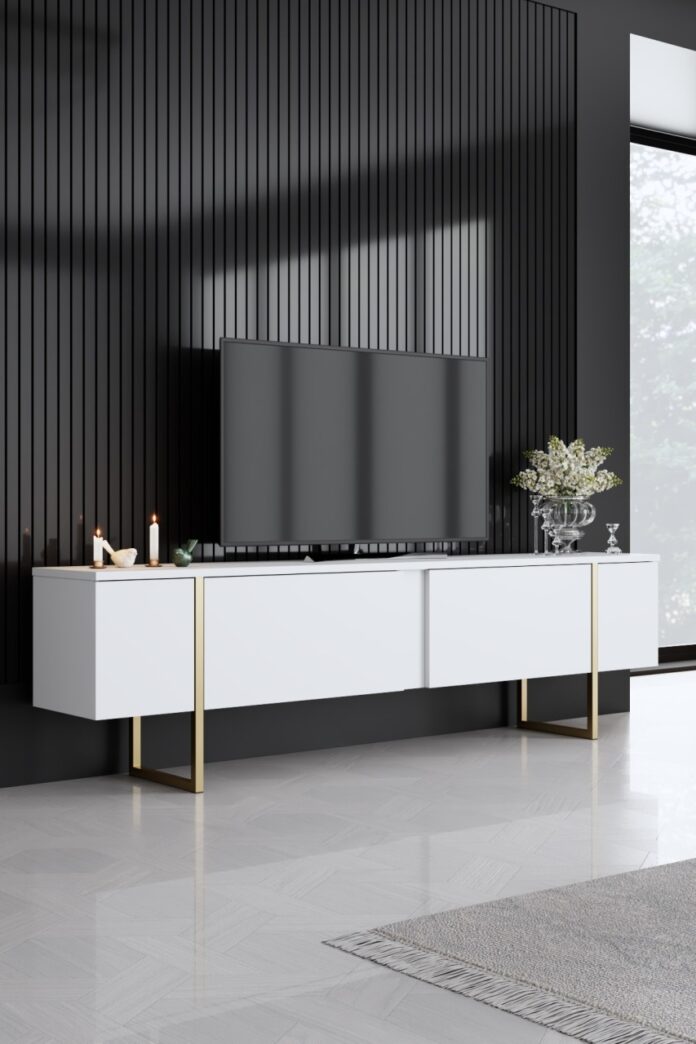 Set mobilier living Model Luxe, Alb/Auriu, 160x35x80 cm Set mobilier living Model Luxe, Alb/Auriu, 160x35x80 cm