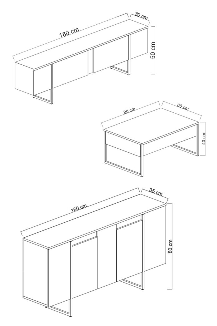 Set mobilier living Model Luxe, Alb/Auriu, 160x35x80 cm Set mobilier living Model Luxe, Alb/Auriu, 160x35x80 cm
