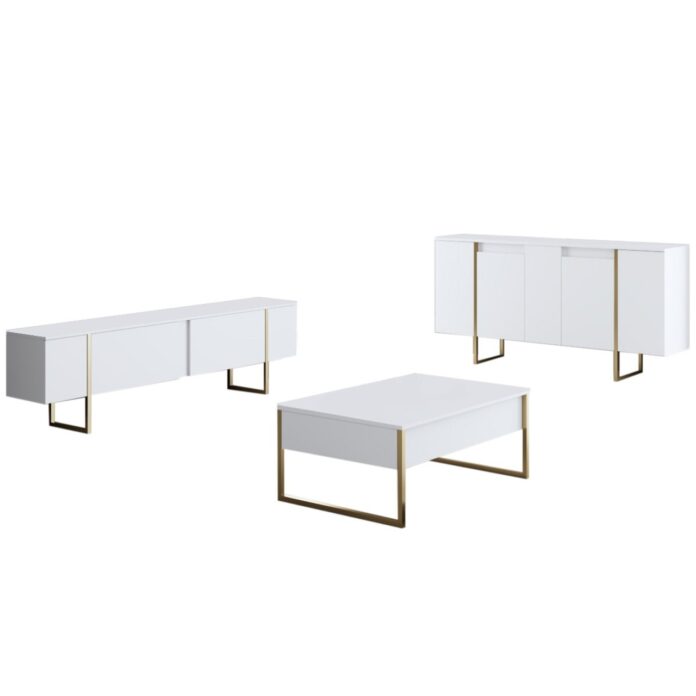 Set mobilier living Model Luxe, Alb/Auriu, 160x35x80 cm Set mobilier living Model Luxe, Alb/Auriu, 160x35x80 cm