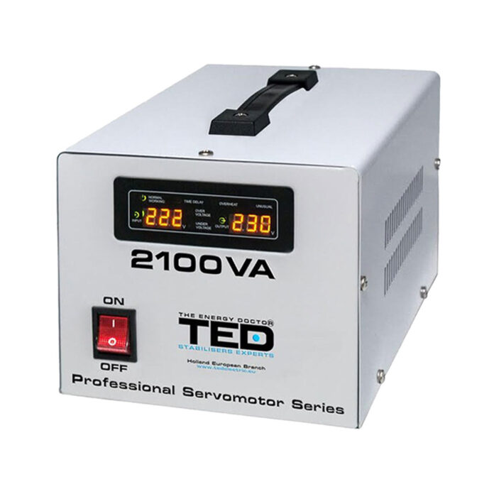 Stabilizator de tensiune cu 2 prize si servomotor TED 000132, 2100 VA, 1200 W Stabilizator de tensiune cu 2 prize si servomotor TED 000132, 2100 VA, 1200 W