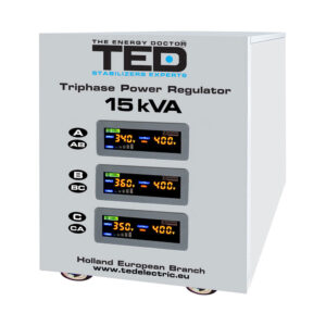 Stabilizator de tensiune cu servomotor trifazat-trifazat TED 000101, 15000 VA, 12000 W, regleta Stabilizator de tensiune cu servomotor trifazat-trifazat TED 000101, 15000 VA, 12000 W, regleta