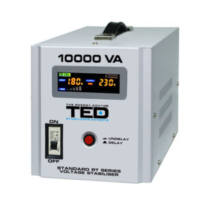 Stabilizator de tensiune cu 2 prize TED RT TED000071, 10000 VA, 6000 W, regleta Stabilizator de tensiune cu 2 prize TED RT TED000071, 10000 VA, 6000 W, regleta