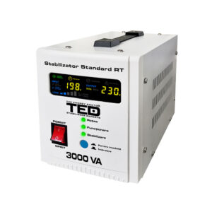 Stabilizator de tensiune cu 2 prize TED RT TED000149, 3000 VA, 1800 W Stabilizator de tensiune cu 2 prize TED RT TED000149, 3000 VA, 1800 W