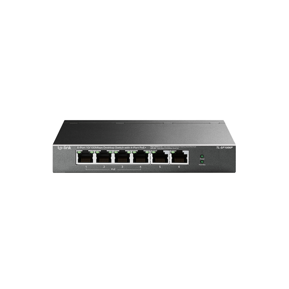 Switch 6 porturi TP-Link TL-SF1006P, 10/100 Mbps, 1.2 Gbps, PoE+, fara management Switch 6 porturi TP-Link TL-SF1006P, 10/100 Mbps, 1.2 Gbps, PoE+, fara management