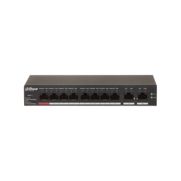 Switch cu 10 porturi Gigabit Dahua CS4010-8GT-110, 8 porturi PoE, 10/100/1000 Mbps, cu cloud management Switch cu 10 porturi Gigabit Dahua CS4010-8GT-110, 8 porturi PoE, 10/100/1000 Mbps, cu cloud management