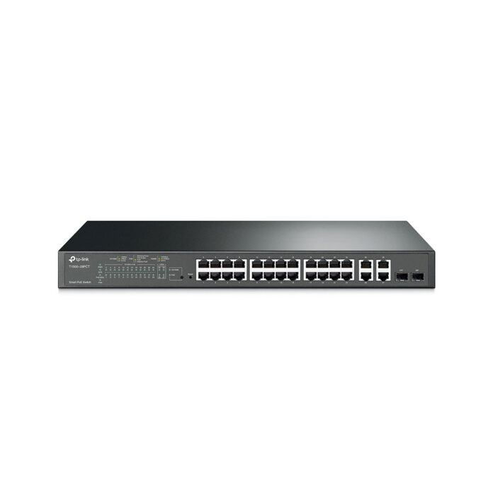 Switch cu 24 de porturi TP-Link T1500-28PCT(TL-SL2428P), 4 porturi PoE+, 8000 MAC, 12.8 Gbps, cu management Switch cu 24 de porturi TP-Link T1500-28PCT(TL-SL2428P), 4 porturi PoE+, 8000 MAC, 12.8 Gbps, cu management