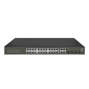 Switch cu 24 porturi RJ45 1000 (PoE+) + 4 porturi SFP/RJ45 Combo Schrack QLGES2128P, 19 inch, 380 W, cu management Switch cu 24 porturi RJ45 1000 (PoE+) + 4 porturi SFP/RJ45 Combo Schrack QLGES2128P, 19 inch, 380 W, cu management