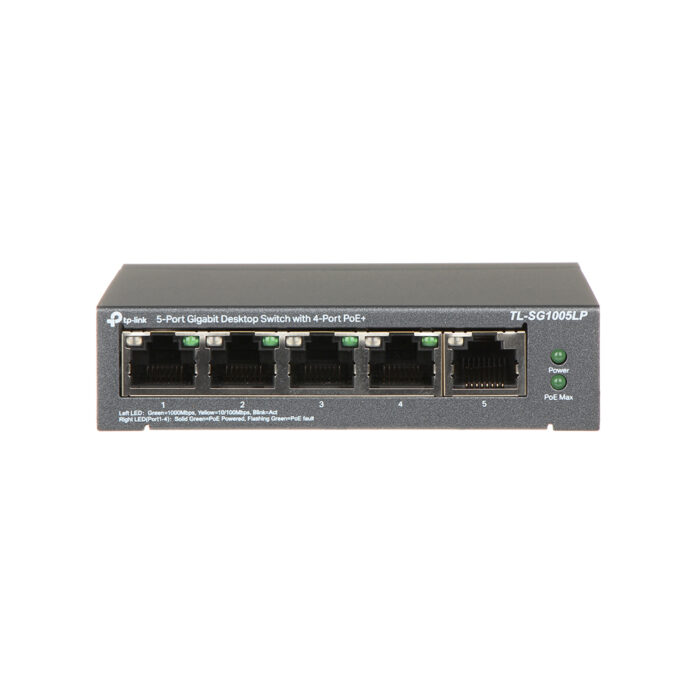 Switch cu 5 porturi Gigabit TP-Link TL-SG1005LP, 4 porturi PoE+, 10/100/1000 Mbps, fara management Switch cu 5 porturi Gigabit TP-Link TL-SG1005LP, 4 porturi PoE+, 10/100/1000 Mbps, fara management
