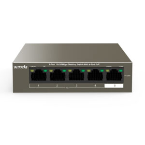 Switch cu 5 porturi Tenda TEF1105P-4-63W, 1 Gbps, 0.74 Mpps, 1000 MAC, PoE, fara management Switch cu 5 porturi Tenda TEF1105P-4-63W, 1 Gbps, 0.74 Mpps, 1000 MAC, PoE, fara management