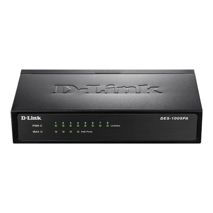Switch cu 8 porturi D-Link DES-1008PA, 1.6 Gbps, 200 Mbps, 1000 MAC, fara management Switch cu 8 porturi D-Link DES-1008PA, 1.6 Gbps, 200 Mbps, 1000 MAC, fara management