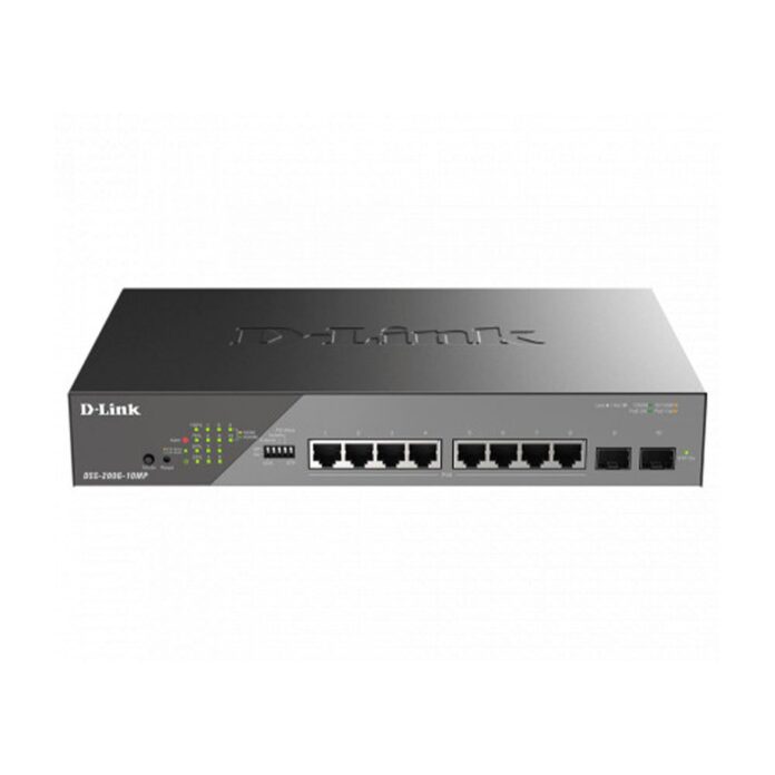 Switch cu 8 porturi Gigabit D-Link DSS-200G-10MP, 2 porturi SFP, 20 Gbps, 14.88 Mpps, 8.000 MAC, 1U, PoE, cu management Switch cu 8 porturi Gigabit D-Link DSS-200G-10MP, 2 porturi SFP, 20 Gbps, 14.88 Mpps, 8.000 MAC, 1U, PoE, cu management